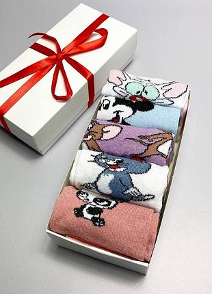 Набір жіночих шкарпеток 36-41 5 пар з мультяшним малюнком у подарунковій коробці|знижка|