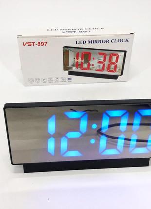 Часы сетевые настольные vst-897-5 (синяя подсветка, температура, от usb кабеля), настольные led часы|знижка|7 фото