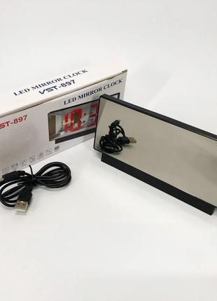 Часы сетевые настольные vst-897-5 (синяя подсветка, температура, от usb кабеля), настольные led часы|знижка|9 фото