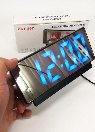 Часы сетевые настольные vst-897-5 (синяя подсветка, температура, от usb кабеля), настольные led часы|знижка|8 фото