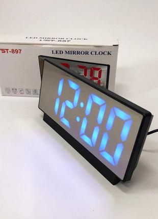 Часы сетевые настольные vst-897-5 (синяя подсветка, температура, от usb кабеля), настольные led часы|знижка|2 фото