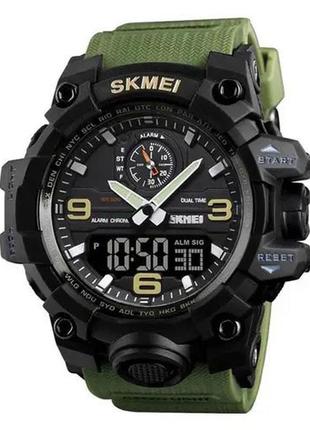 Часы наручные мужские skmei 1586ag army green, мужские армейские водостойкие тактические. цвет: