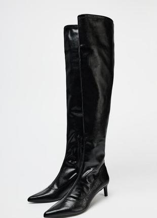 Высокие сапоги ботфорты черные zara new