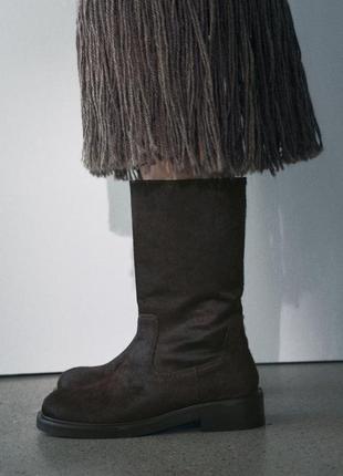 Кожаные коричневые ботинки с мехом zara new