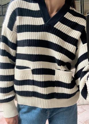 Светр крупної в’язки в смужку zara / свитер крупной вязки в полоску зара