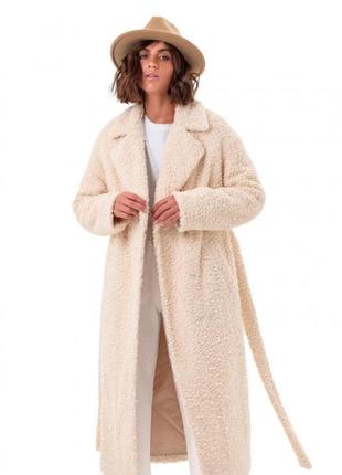 Шуба женская длинная, зимняя теплая, дизайнерская, бежевая