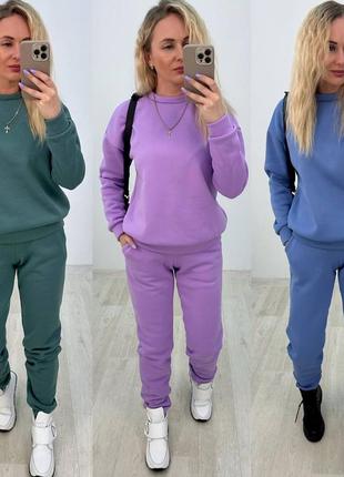 Базовый спортивный костюм из трехнитки на флисе без капюшона