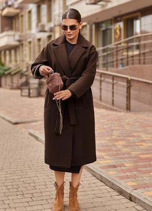 Жіноче тепле якісне кашемірове коричневе пальто на підкладці шоколад 4хл 3хл 2хл