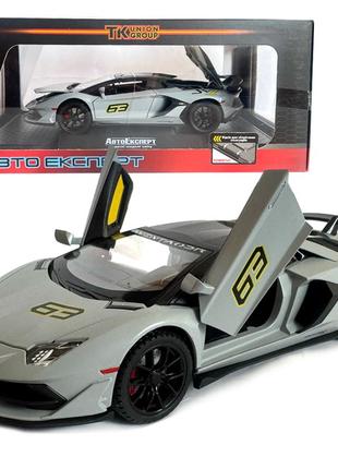 Машинка металева lamborghini aventador svj63 ламборгіні 1:24 сіра звук світло відкр двері баг капот 21*6*9см (13115)