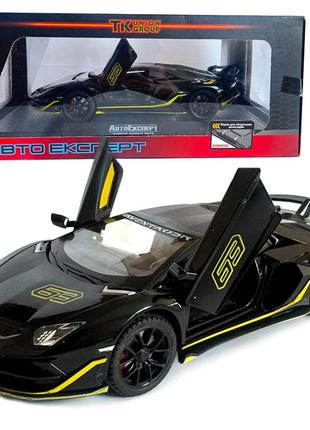 Машинка металева lamborghini aventador svj63 ламборгіні 1:24 чорна звук світло відкр двері баг капот 21*6*9см (13115)