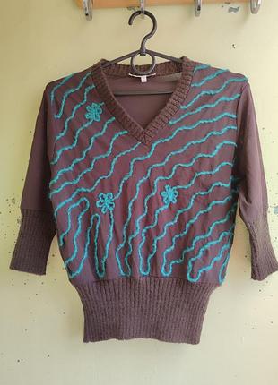 Оригінальна жіночна блуза светр кофтинка пуловер misaky collection з рукавом 3/4 три чверті