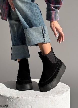 Угги с резиночкой в стиле челси женская натуральная замша