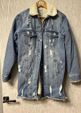 Джинсова хутряна куртка пальто