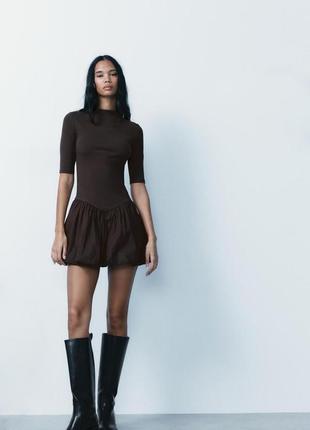 Коричневое поплина платье женская zara new