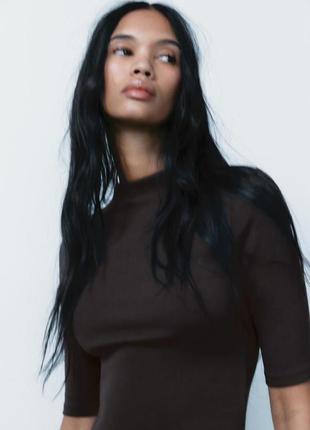 Коричневое поплина платье женская zara new3 фото