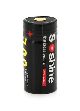Аккумулятор soshine rcr123usb 16340/cr123 li-ion, microusb, 700mah, 2.1a, 4.2/3.7/2.75v, black