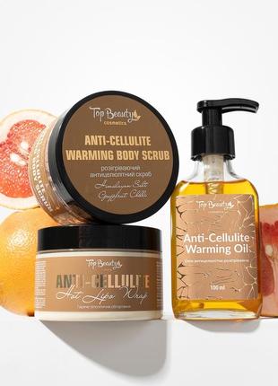 Набір антицелюлітний ліполітичний: гаряче обгортання, олія, скраб