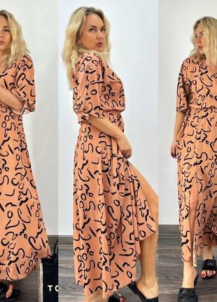 Трендова жіноча сукня з розрізом 42-52 рр. женское летнее платье в модных цветах 02170 кф5 фото