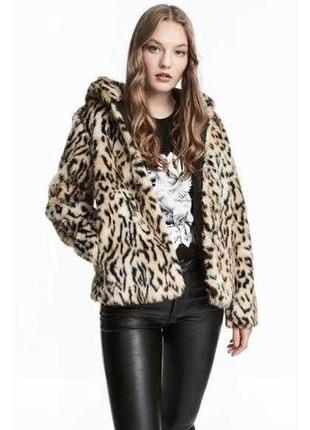 Жіноча коротка еко шуба h&m леопардовий принт розмір xxs (32)