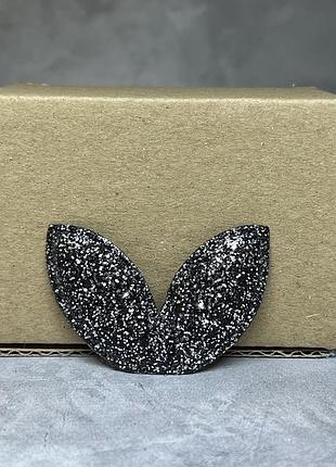 Аппликация "ушки" 4,2 см*3,2 см, черный с серебром, арт 011044, 1 шт, ассорти