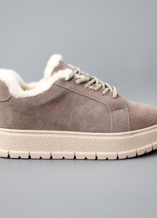 Кросівки жіночі замшеві хутро, бежеві, демісезонні, матеріал натуральна замша, розмір 36 fw_002363