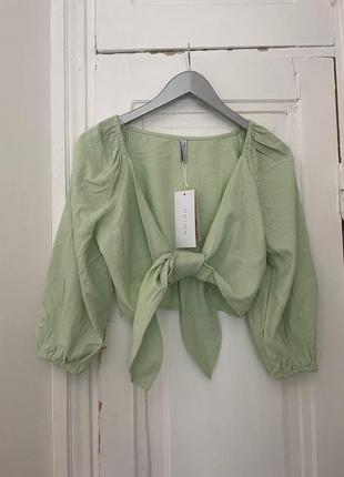 Льняная рубашка сорочка блуза на запах zara льняна з льону