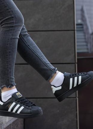 Adidas superstar classic black whitе жіночі та чоловічі кеди8 фото