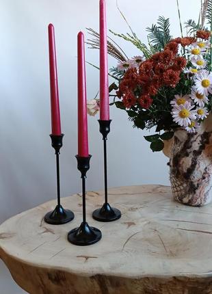 Металлические черные подсвечники на высокой ножке набор 3 шт