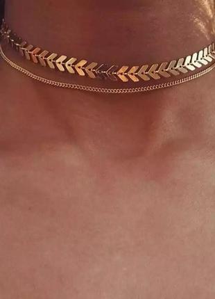 Ожерелье кольє чокер багатошаровий ланцюжок золотистий ланцюжок