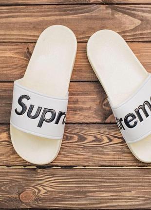 Шлепки supreme white шлепки сланці тапочки cупрім