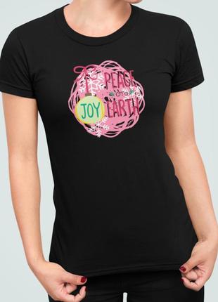 Женская новогодняя футболка с принтом joy peace on earth рождество