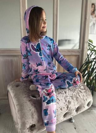 Кігурумі з принтом "stitch” для підлітків  велюр на хутрі розмір 146-152