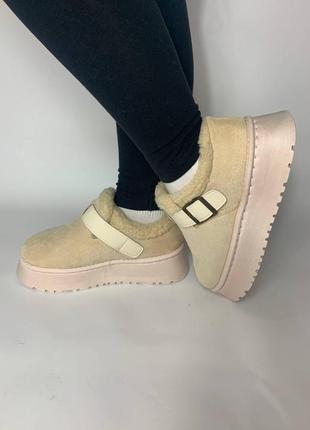 Угги автоледи женские короткие светлые бежевые на высокой подошве платформе размер 36 37 38 39 40 41 23 см