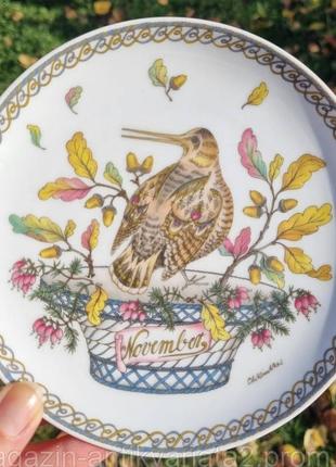 Колекційна тарілка  із лімітованої серії "12 місяців і птахи" hutschenreuther. настінна тарілка, птах. пташки.