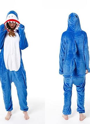 Кигуруми для мужчин и женщин костюм-пижама акула голубая