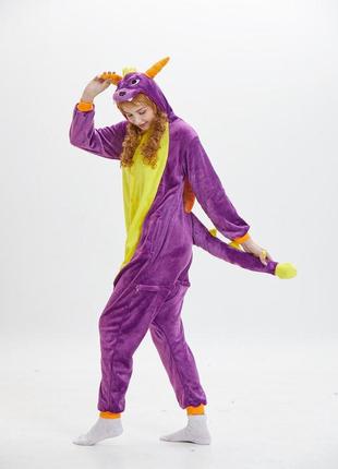 Костюм кигуруми дракон спайро фиолетовый взрослый и детский