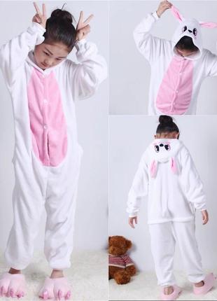Детская пижама кигуруми кролик белый (кигуруми зайчик бело-розовый)