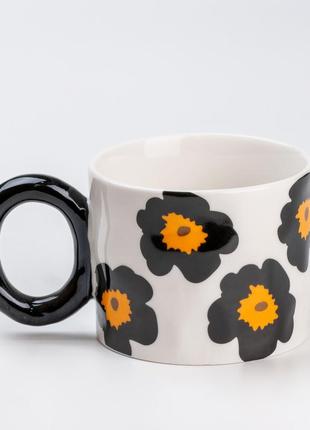 Чашка керамическая 400 мл для чая и кофе "цветок" желтая