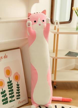 Плюшевый кот батон 90 см игрушка подушка мягкая для обнимашек розовый котик