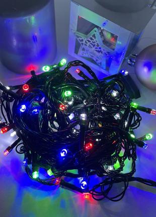 Гирлянда нить 100 led светодиодная мультицветная 6,5 м на елку гирлянды для дома и улицы (ограничено)