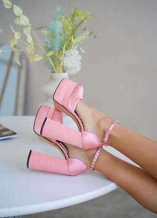 Шикарные атласные туфли на высоком каблуке, розовые - арт. 34635