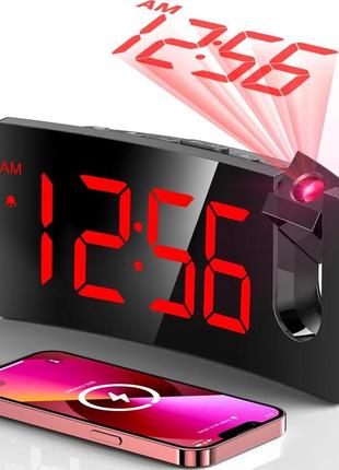 Проєкційний будильник goloza, цифровий годинник із сучасним вигнутим дизайном, що обертається на 180° проєктор, 3