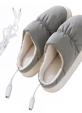 Тапочки с подогревом lesko a-230 gray женские домашник теплые комнатные 27шт