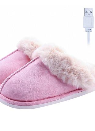 Женские домашние комнатные тапочки lesko a-231 usb pink 25 см с подогревом теплые