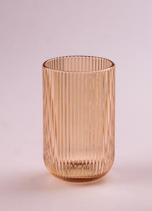 Стакан для напитков высокий фигурный прозрачный ребристый из толстого стекла набор 6 шт янтарный