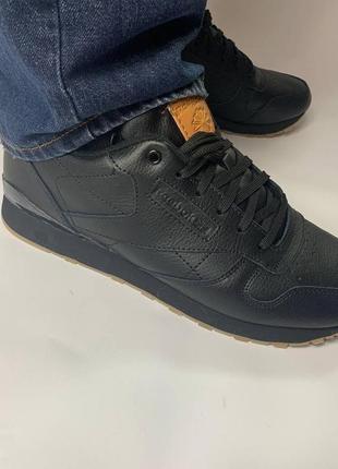 Черные мужские утепленные кожаные кроссовки термо классические теплые демисезонные зимние 41 42 43 44 45 46