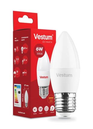 Светодиодная лампа vestum c37 6w 3000k 220v e27 1-vs-1302