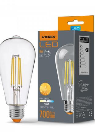 Led лампа videx filament st64fd 6w e27 4100k  дімерна