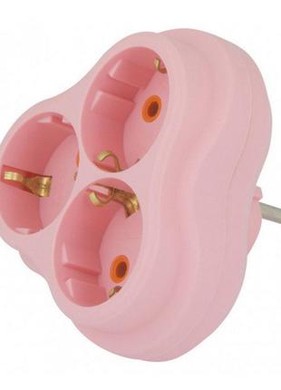 Трійник nilson 3 гнізда з заземленням рожевий