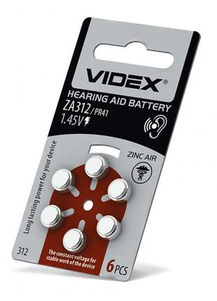 Батарейка воздушно-цинковая videx za312 (pr41) blister 6